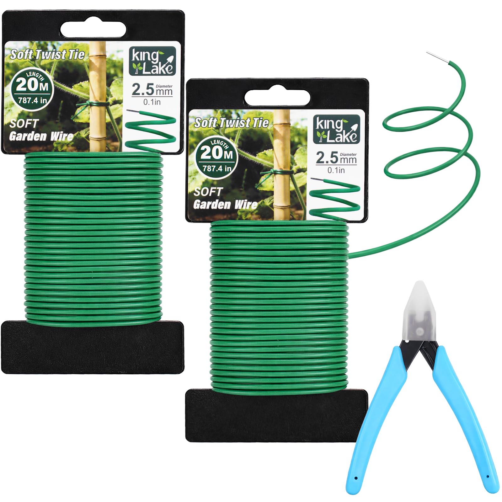 KINGLAKE 40m 2.5mm Green Soft Garden Wire with Plier, Garden Plant Twist Ties Plastic Coated Wire for Outdoor Climbing Plants Support Vine Tomatoes Vegetables Flowers
