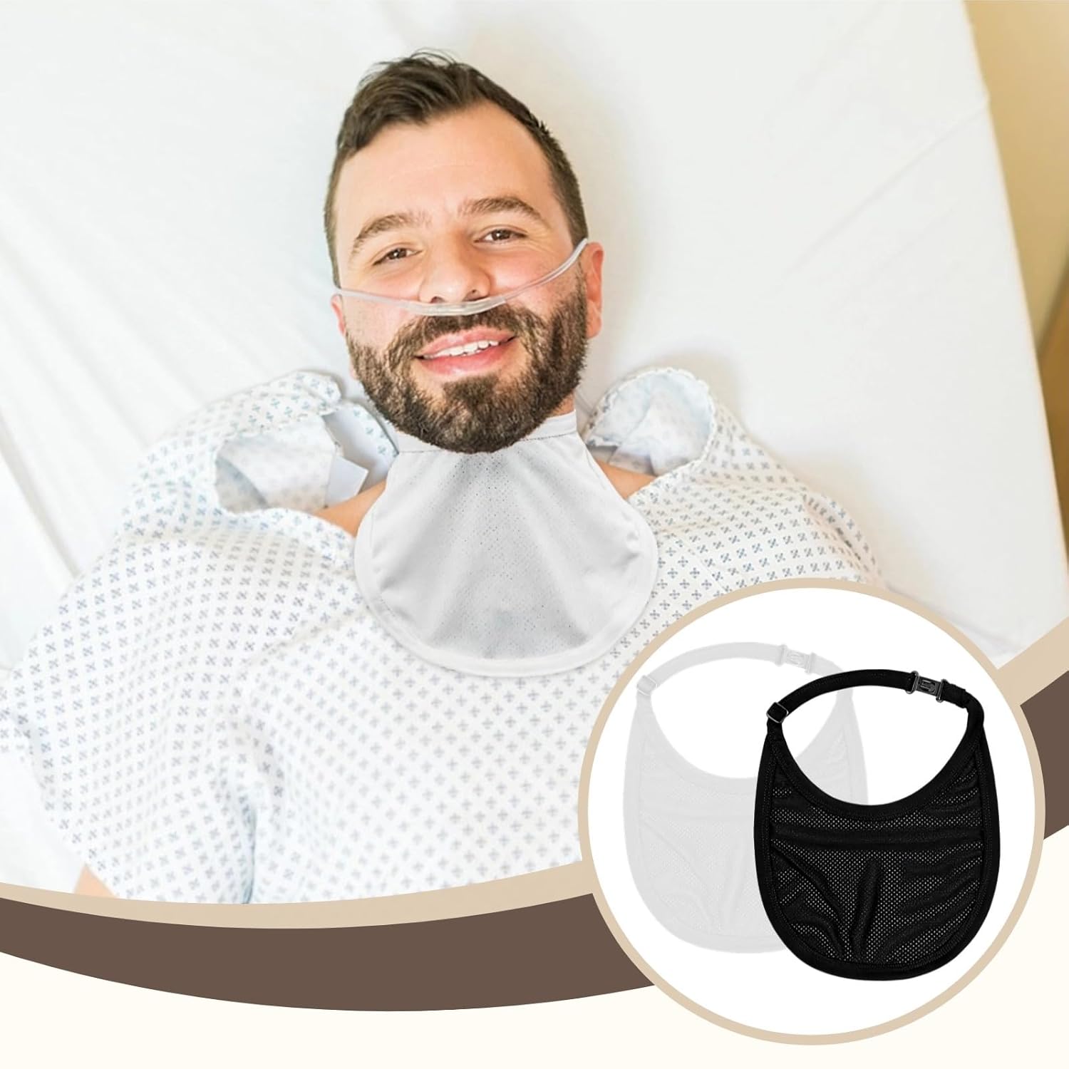 Tracheostomy Dust Cover Set With Adjustable Black And White Cloth, Bird'S Eye Fabric For Breathability And Protection