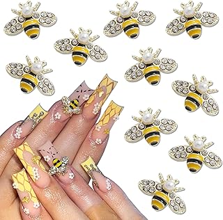RODAKY 10Pcs Gold Bee Nail Art Charms 3D Gold Alloy Bees Jewelry Charm for Nails DIY Design Cute Kawaii Nail Crystal Rhinestone Decoration Nail Art Supplies Accessories for Women and Girls