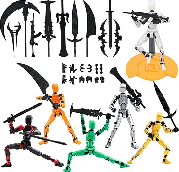 6-Pack T13 Action Figure Set Assembly Completed, 3D Printed Dummy Action Figure Weapon Gestures Accessories with Stand, Figura de accion t13