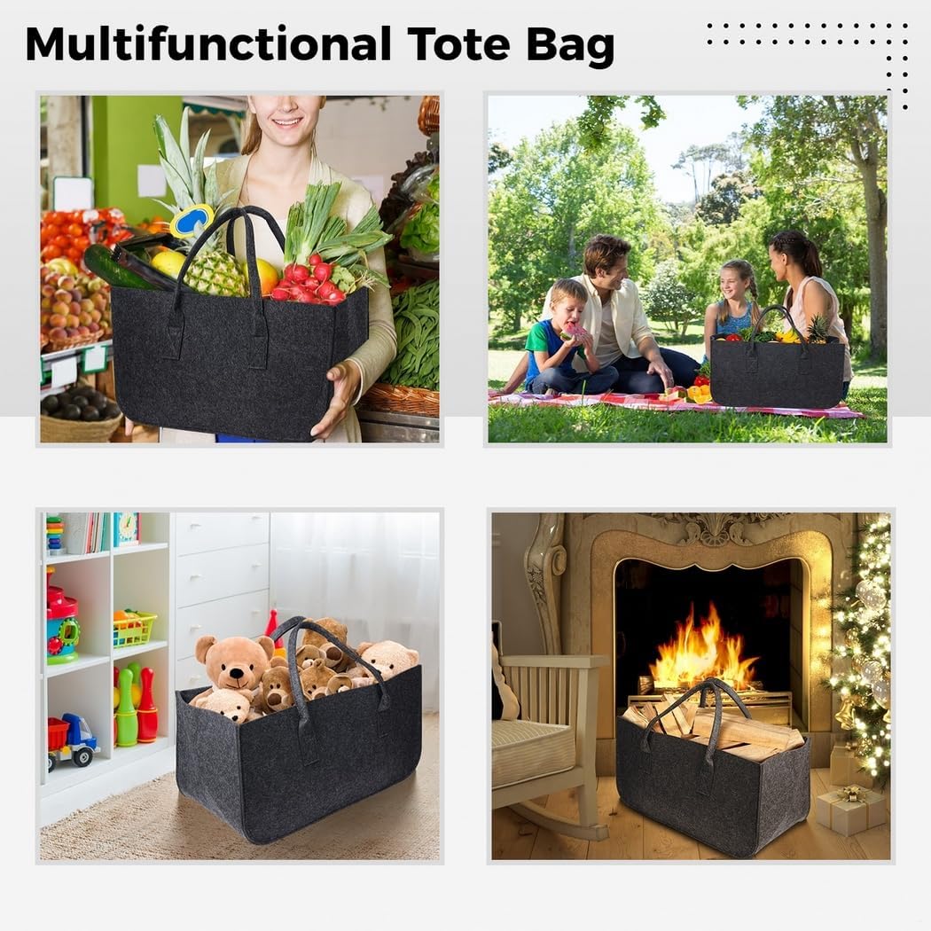 Felt Handbag Shopping Portable, Holder Carrier Log Fireplace, Bag Felt Firewood Storage, Handles with Basket Felt Firewood, Fabric Felt Container for Clothes, Sundries, Newspapers
