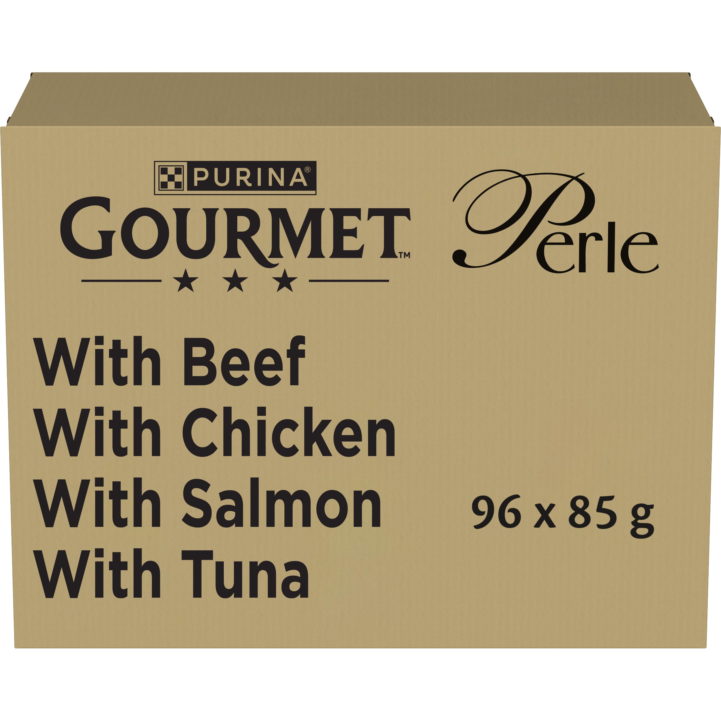 Purina Gourmet Perlen Filets in Sauce Nassfutter für Katzen mit Rind, Huhn, Lachs, Thunfisch, 96 Beutel à 85 g