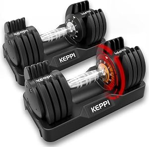 Keppi Adjustable Dumbbells Set-25lb Pair Dumbbells with Anti-Slip Metal Handle for Exercise & Fitness Fast Adjust Weight for Full Body Workout Fitness