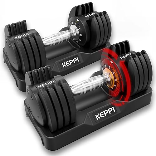 Keppi Adjustable Dumbbells Set-25lb/40lb/55lb/60lb, Anti-Slip Metal Fast Adjust Weight Handle,