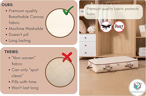 Miniatura 4 de Bolsas de almacenamiento de lona debajo de la cama, paquete de 2 contenedores para juguetes, ropa, zapatos, etc. Bolsa organizadora debajo de la