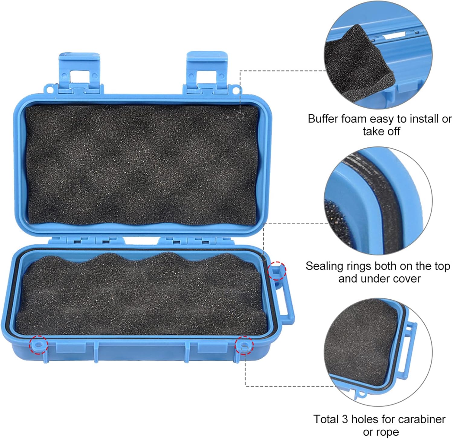 Water Proof Case, Dry Storage Box, Shockproof Waterproof Box with 2 U‑Shape Buckle, Plastic Storage Container for Cameras, Phones, Camping, Fishing, Hiking(small-Blue)