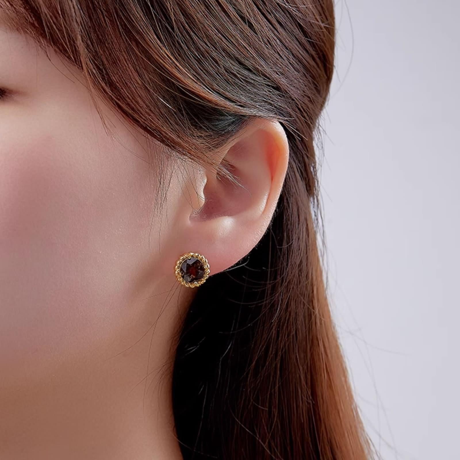 Pendientes pequeños de tuerca para mujer, aretes bohemios dorados trenzados redondos con plata de ley citrina