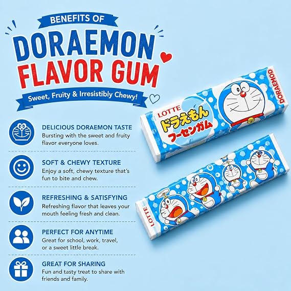 Konbini Japan - Lotte Assorted Japanese Chewing Bubble Gum Variety Pack - Black, Blue Berry, Cool Mint, Juicy Fresh (Pack of 4)