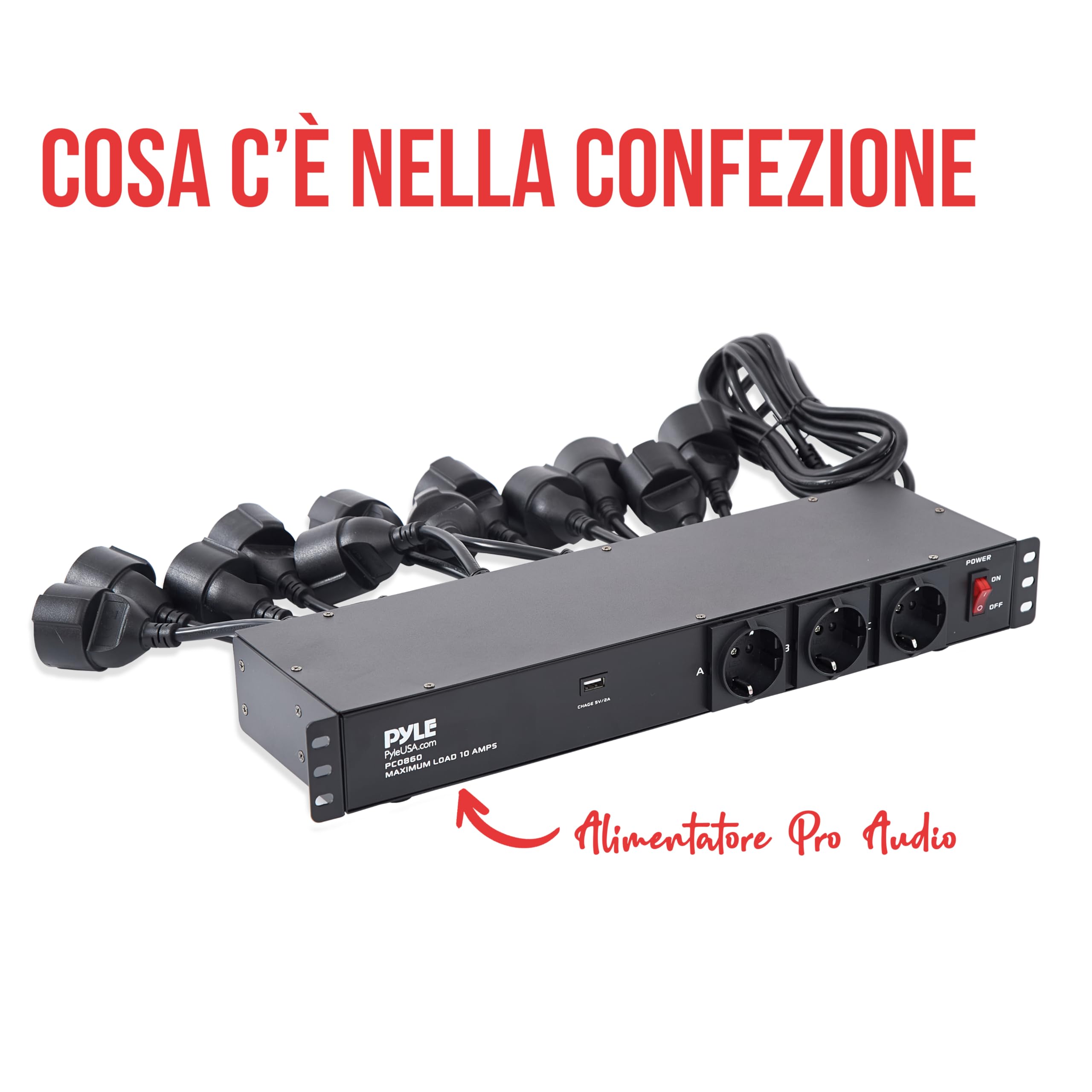 Pyle Multipresa Rack 1U da 48,26 cm con 12 Prese, Distribuzione Elettrica Affidabile per Studio, Ufficio e Montaggio su Rack