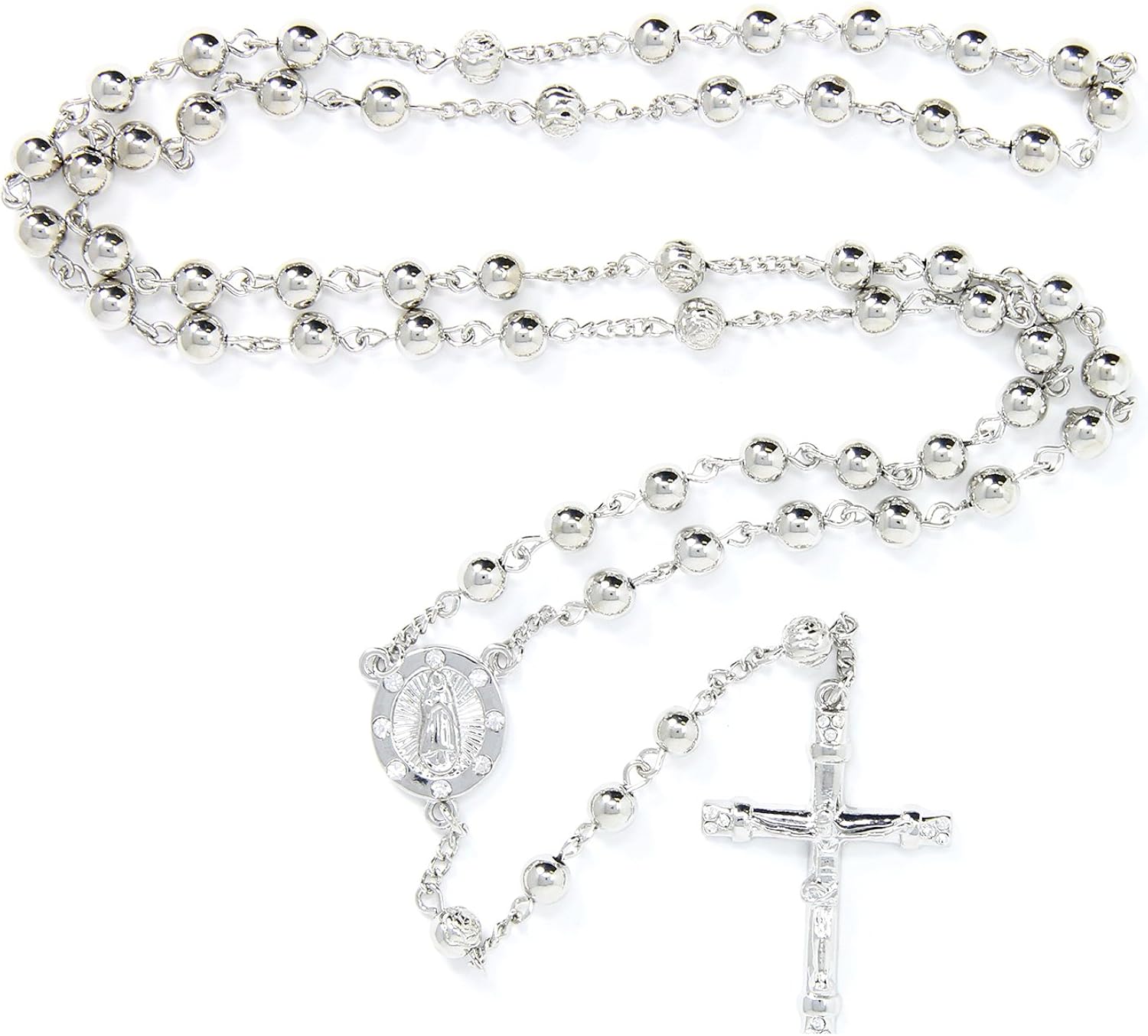 SM Rosario de acero inoxidable oro plata 0118in-0315in CCB perlas cruz Y collar de 50 a 299in cadena para mujeres hombres 0236in 20 pulgadas 4 -