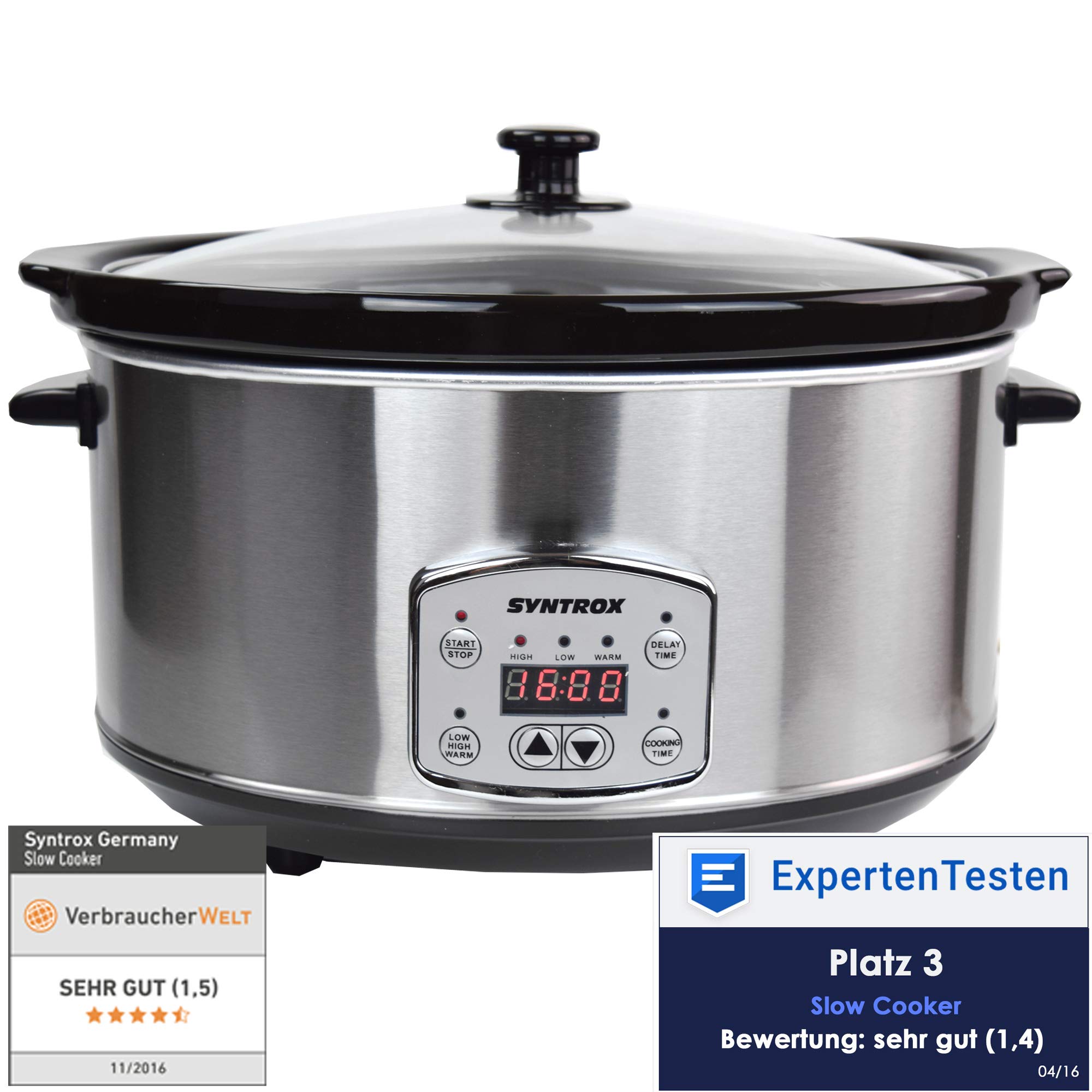 Syntrox Germany Schongarer mit 6,5L Slow Cooker mit 3 Heizstufen und Warmhaltefunktion und 320 Watt