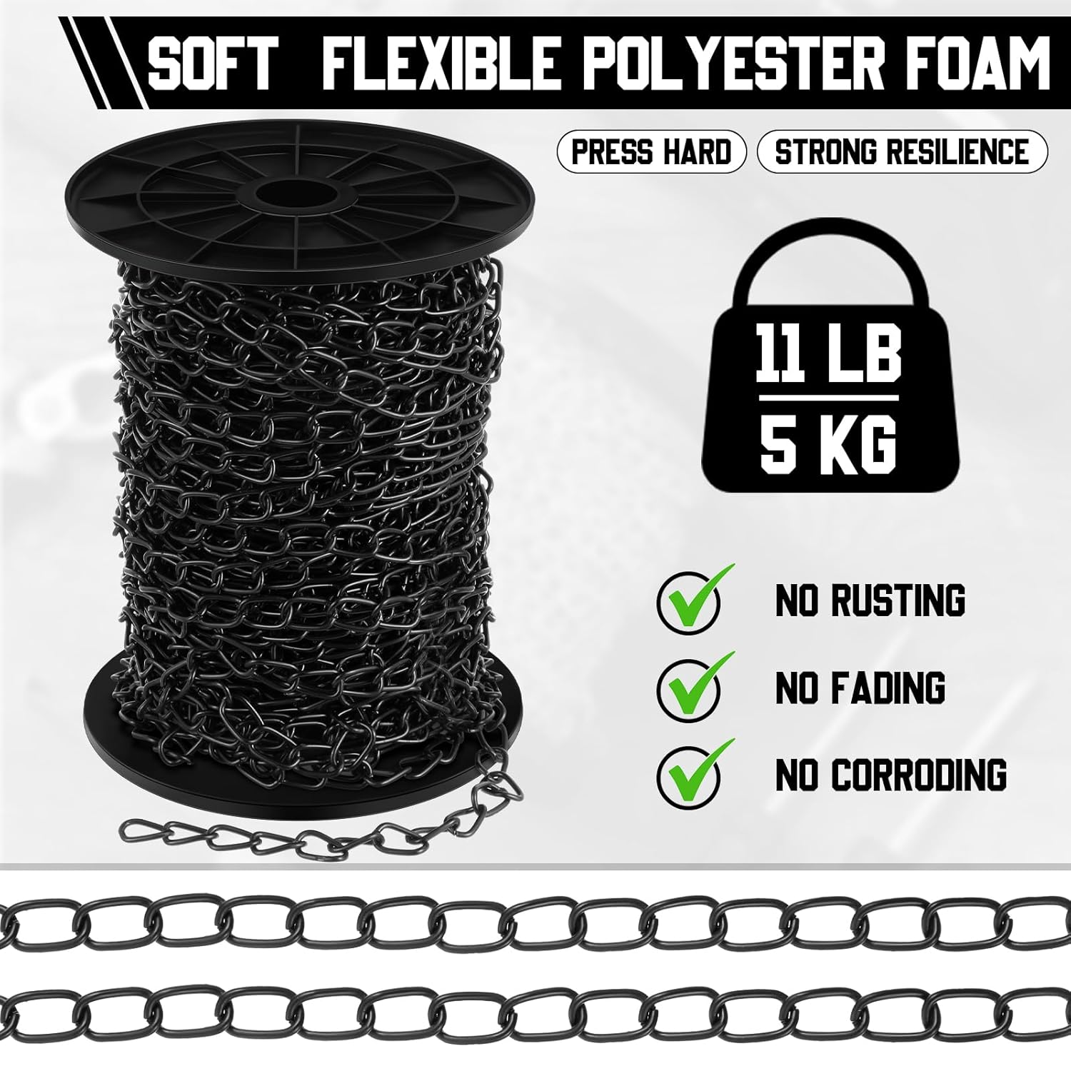 100 ft Galvanized Steel Hanging Jack Chain Metal Black Chain Roll Spool for Light Fixture, Bird Feeders, Overhead Lights, Artworks, Flowerpots (1.3mm) - Image 3