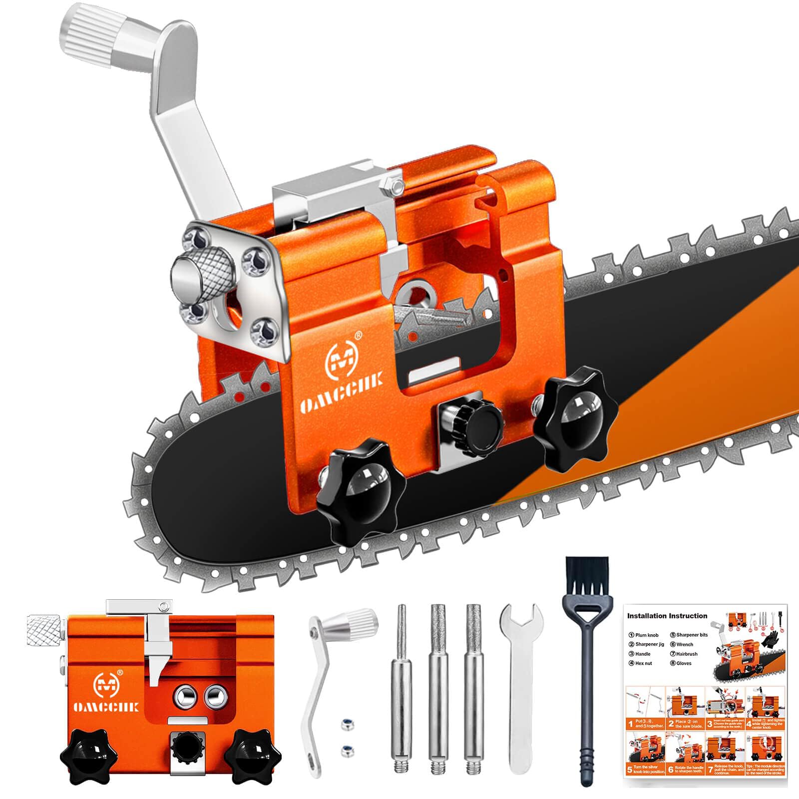Chainsaw Sharpener Jig Kit, Portable Chainsaw Sharpening Tool with Burr Grinding Stone & Cleaning Brush, Manual Chain Saw Blade Sharpener Accessories for Electric Chain Saw, Lumberjack, Garden Worker