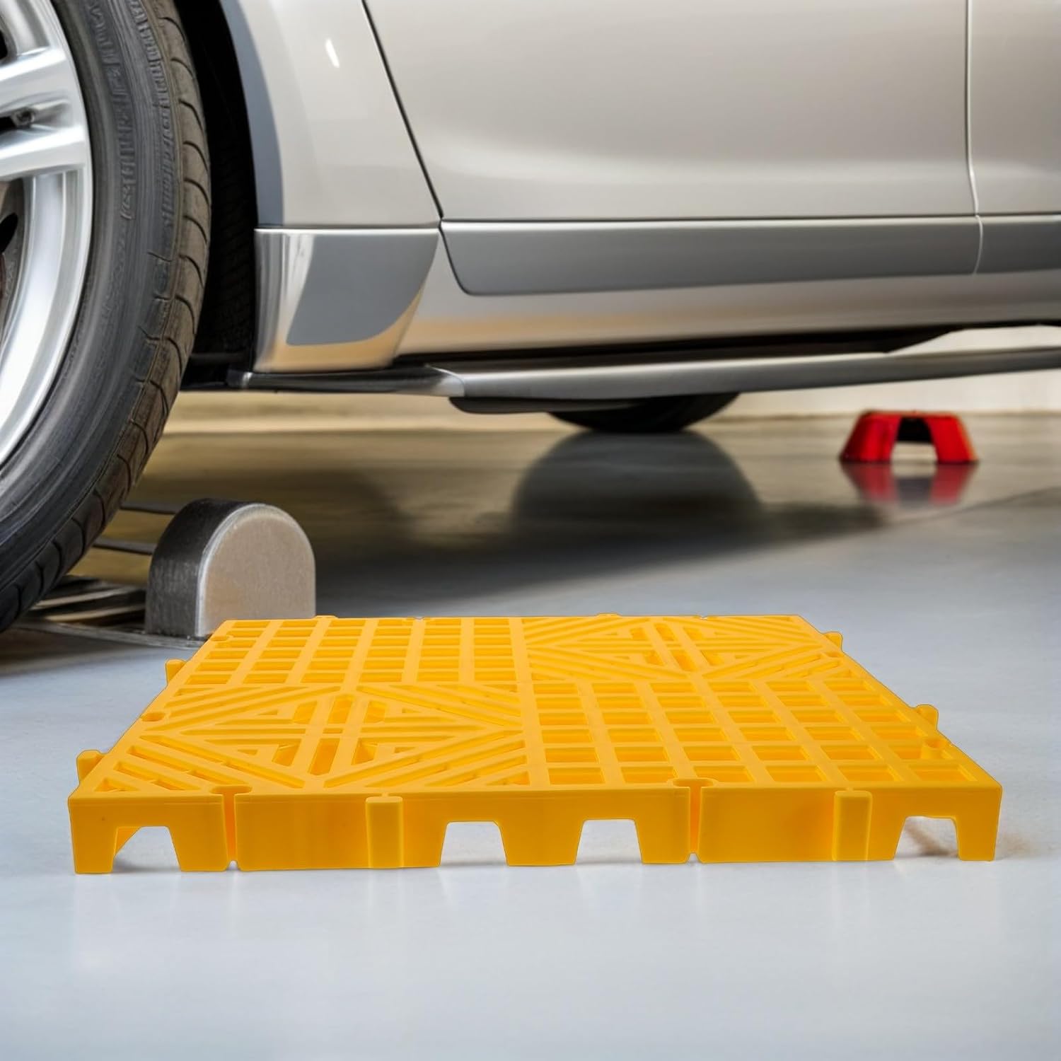 Ciieeo Heavy Duty Car Wash Floor Grille Drainage Mat, Interlocking Plastic Drain Pool Tiles with Non-Slip Surface, Thickened Yellow Floor Grate for Garage and Workshop Drainage