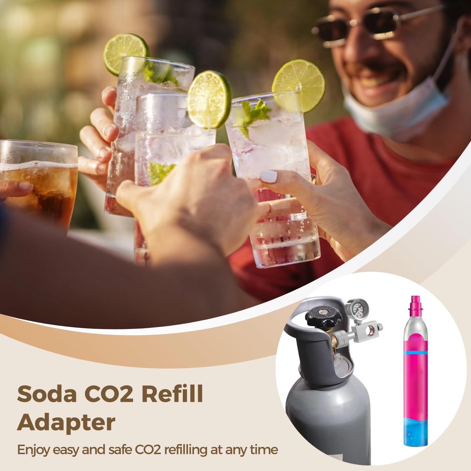 Soda adapter do napełniania CO2 z manometrem i zaworem nadmiarowym, adapter do napełniania sody gazowanej, łatwa kontrola ciśnienia, kompaktowa konstrukcja