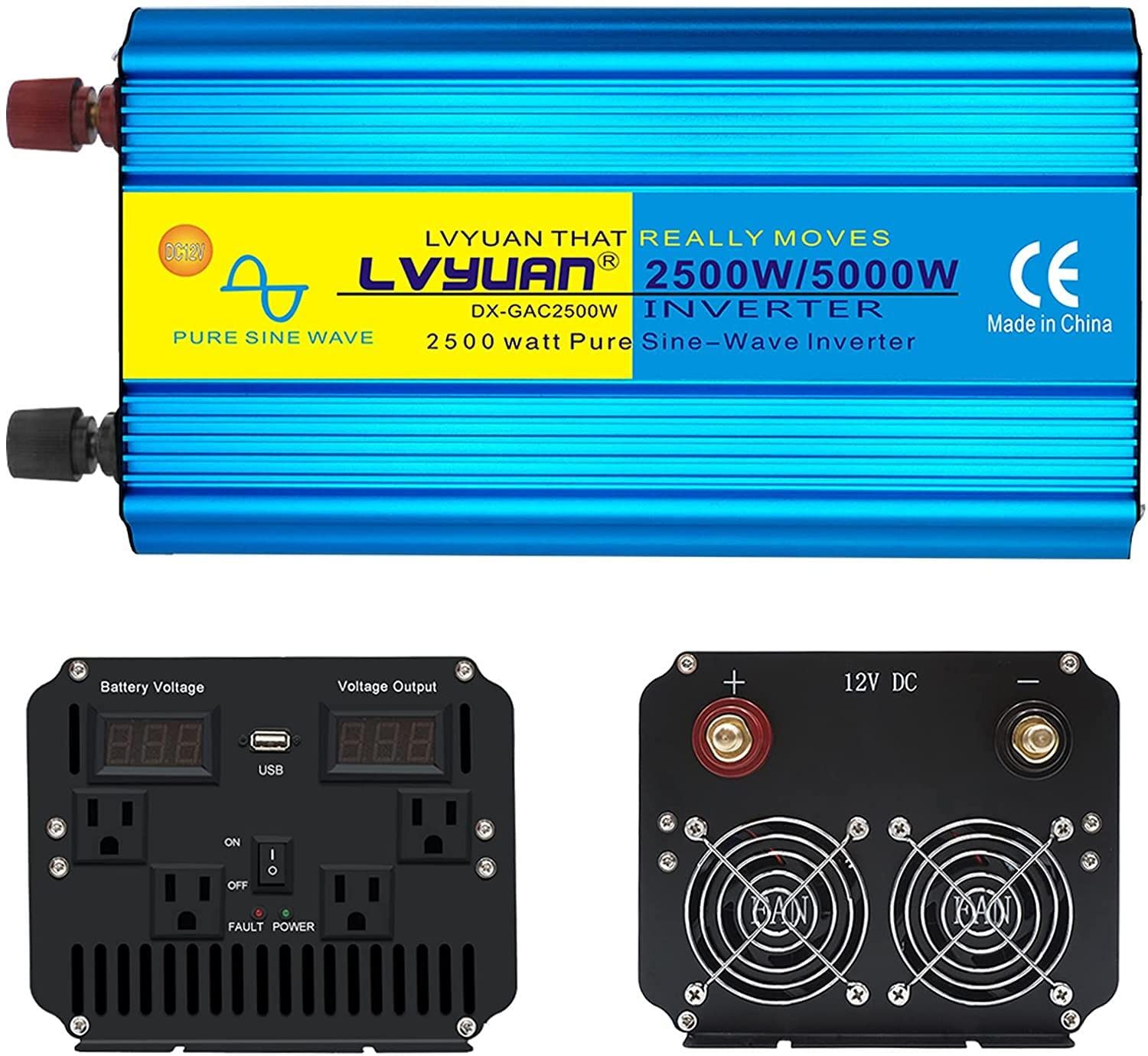 Amazon.co.jp: LVYUAN(リョクエン) インバーター 正弦波 12V 2500W 