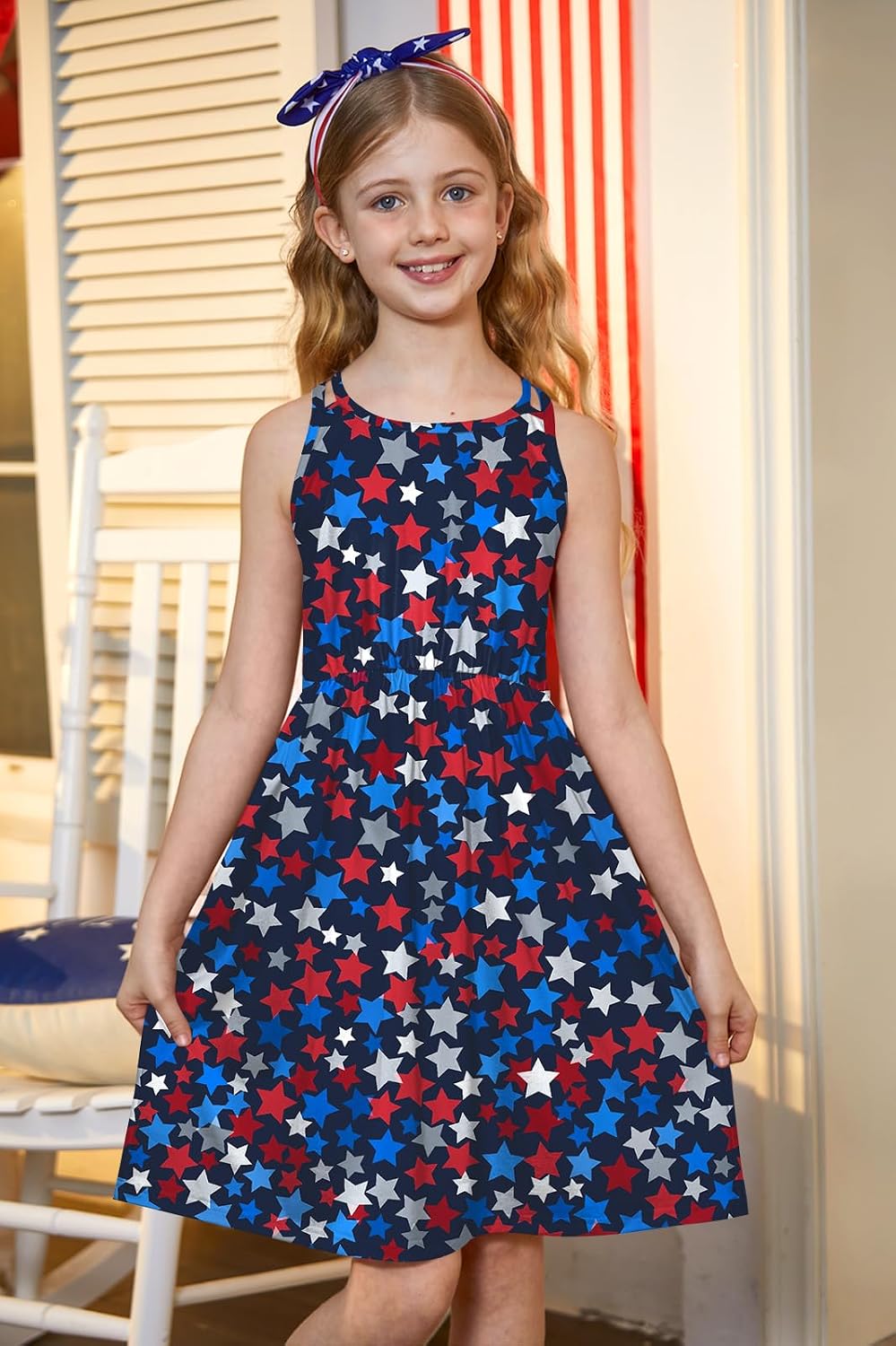 BesserBay Girls Summer Casual Sleeveless Criss Cross Tank Dress Cute Shift Pleated Midi Sundress with Pockets 3-14Y