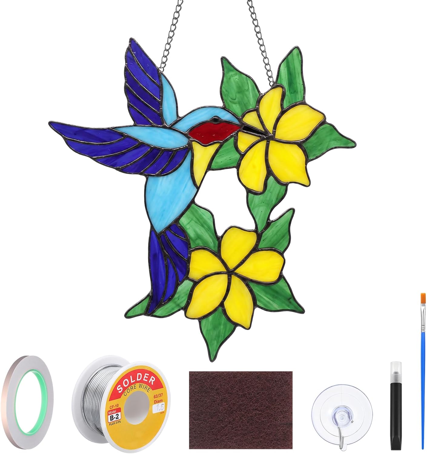 ForraFun Unfinished Hummingbird & Yellow Flower Pre Cut Stained Glass Set
