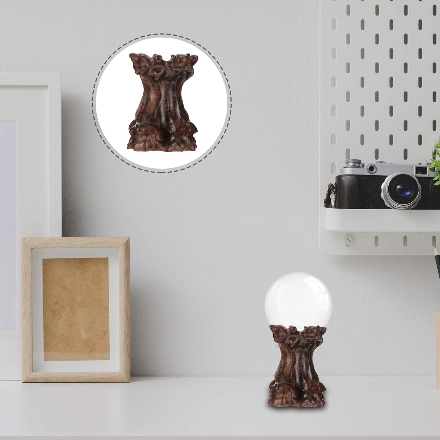 DOITOOL Wood Crystal Ball Stand 2.36X1.77X1.57In Sphere Display Pedestal for Home Decor Wooden Carving Base for Crystal Orb Holder