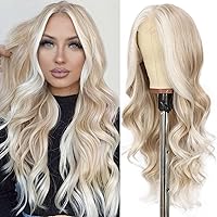 Vista 27 de SAPPHIREWIGS Peluca de encaje frontal marrón sintética, pelucas de encaje frontal sintéticas para mujeres, marrón natural con puntas rubio ceniza