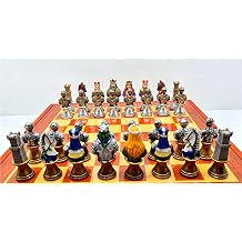 Medieval European Royal Court Themed Chess Set, Hand Painted Bust Style Medieval Chessmen, Solid Wooden Storage Drawer Chess Board, Vintage Luxury Collectible Chess Gift