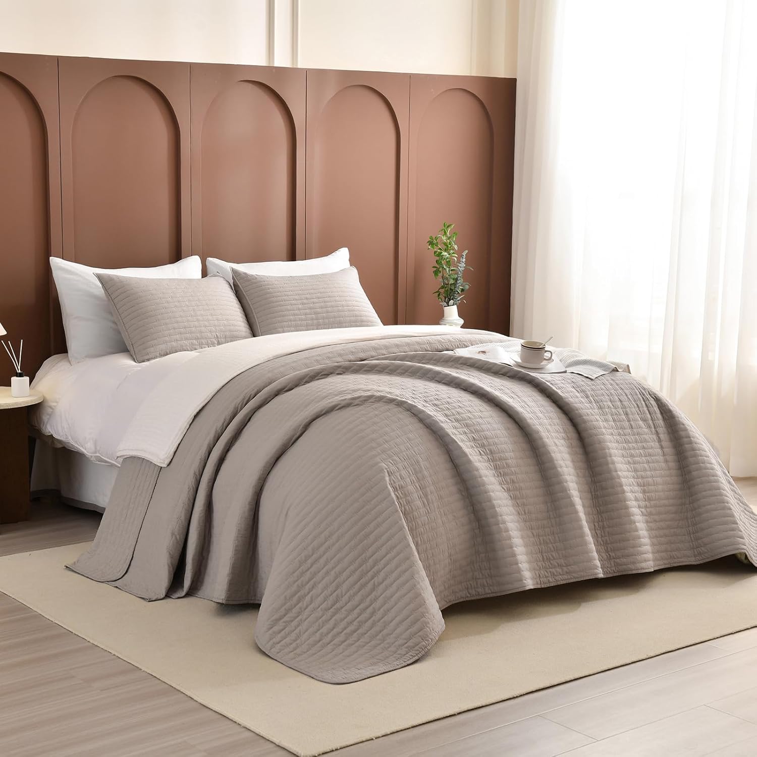 Lady Ann Cotton Quilted Pillow Shams Queen Size, 20 x 30 Linen Feel Pillow Covers Set of 2 for Bed, Soft & Cozy Breathable Decorative Pillowcase for All Season