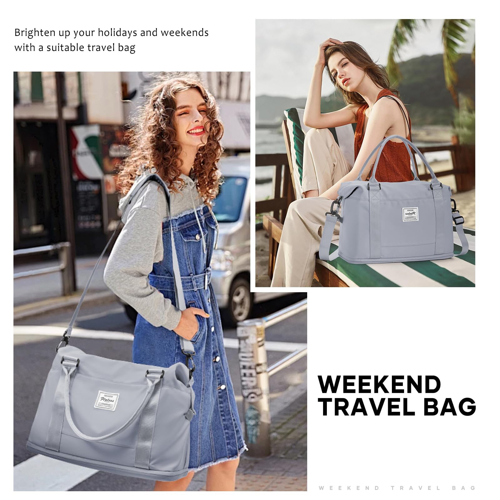 WEPLAN Borsa da Viaggio Donna Borsa da Viaggio Aereo 40x20x25 Ryanair Bagaglio a Mano Borsa Sportiva Unisex Weekender con Scomparto per le Scarpe Borsone Palestra Donna Ospedale Impermeabile,Grigio