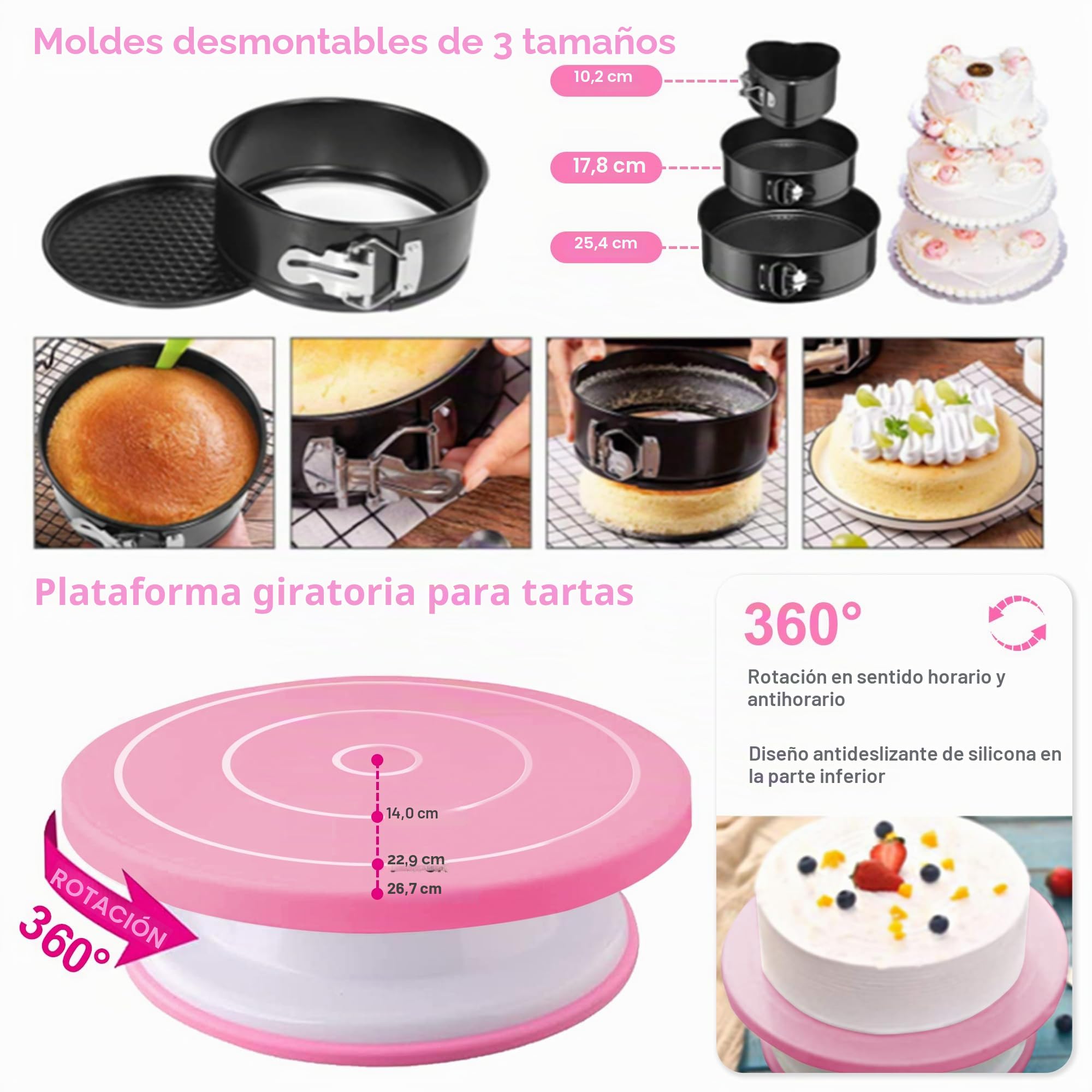 Pasteleria y Reposteria, Plato Giratorio para Tartas, Molde Tarta Desmontable, Boquillas Manga Pastelera, Kit Reposteria, Decoración de Pasteles (423Pcs)
