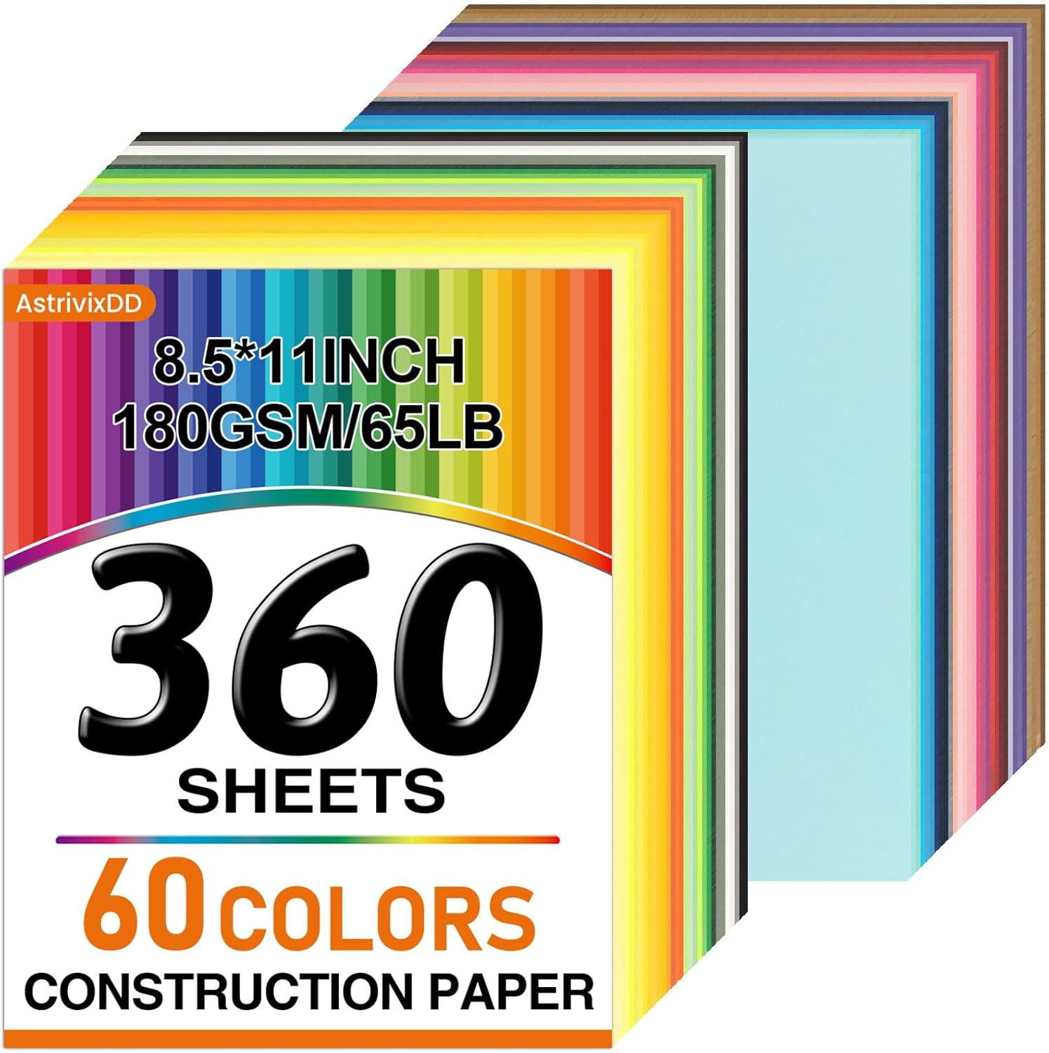 360 Sheets Heavy Colored Cardstock 8.5" X 11"，60 Assorted Colors Construction Paper，180GSM/65LB Card Stock Bulk，Cardstock Printer Paper for Printing, DIY Craft, Card Making, Party Dec