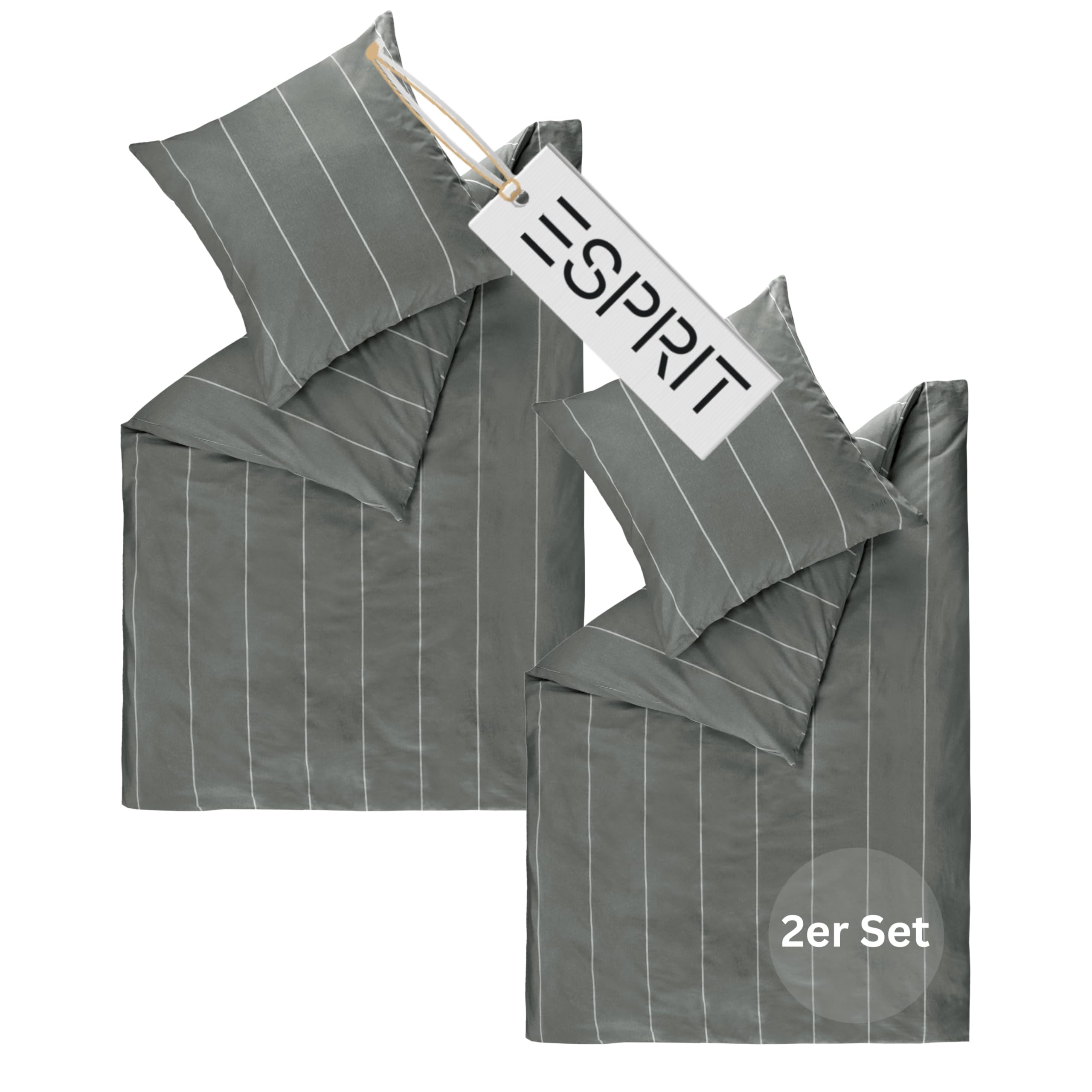 Esprit Home Premium Bettwäsche 135x200 Baumwolle 4teilig Anthrazit - Bettwäsche-Sets 4tlg bestehend aus 2 Bettwäschebezügen 135x200cm - inkl. 2 Kopfkissenbezug 80x80cm - Öko-Tex Zertifiziert