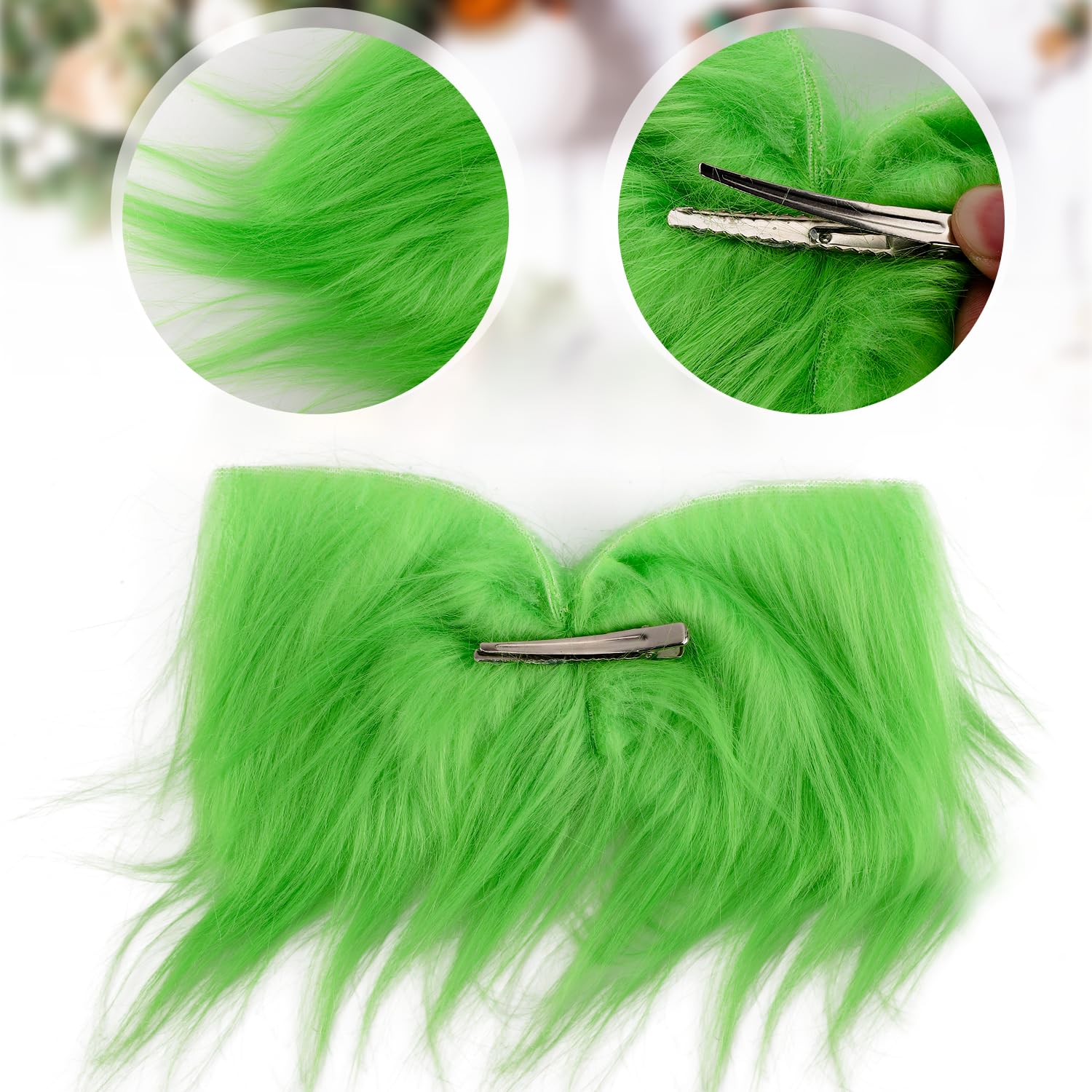 Large Green Furry Hair Bow, Green Headband Christmas Hair Clips Xmas Tree Decorations Fur Bowknot Christmas Hair Plush Pin Accessories for Women Girls Baby Costume Accessories Holiday Party - Image 4
