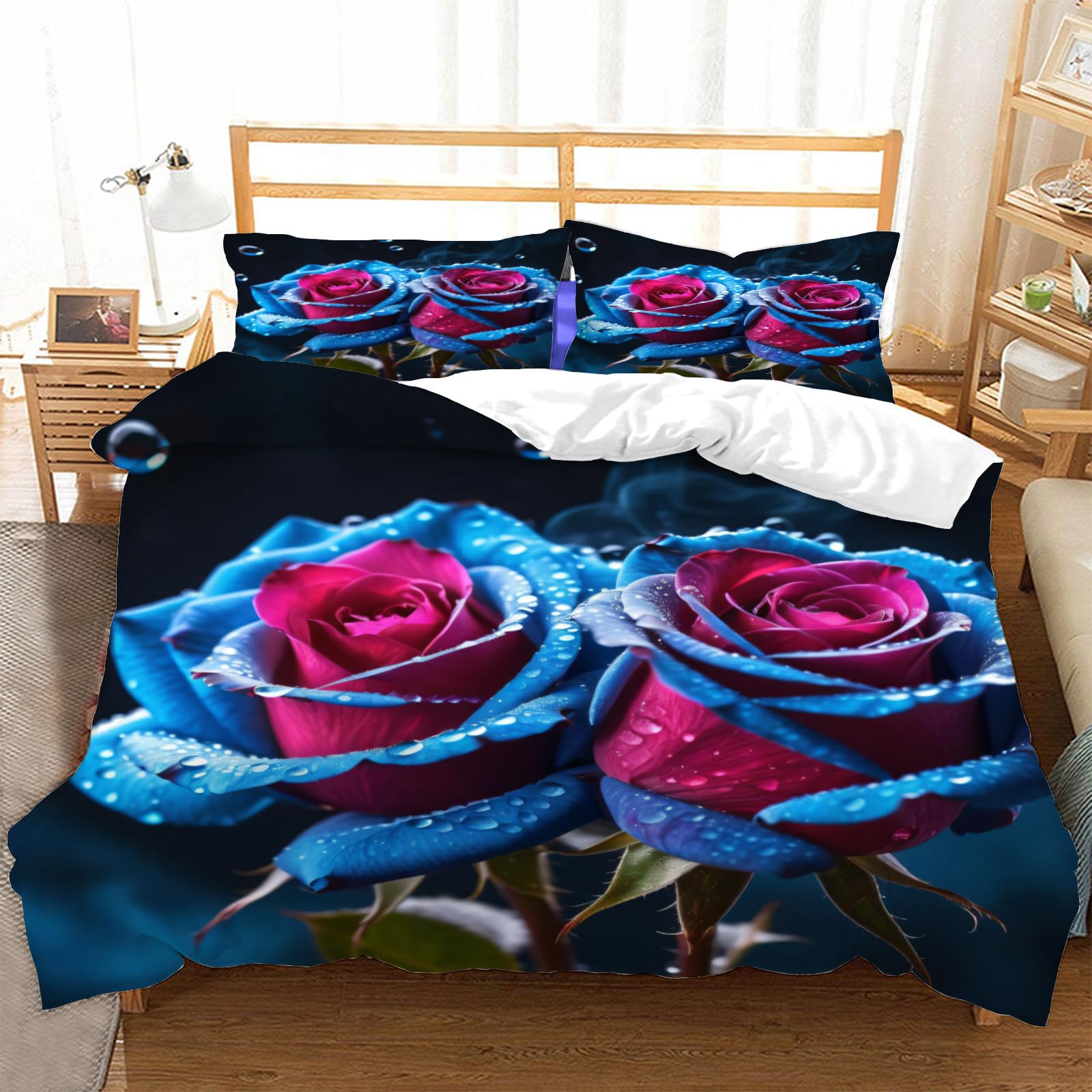 Housse de couette 240x260 fleurs rose parure de lit microfibre ado