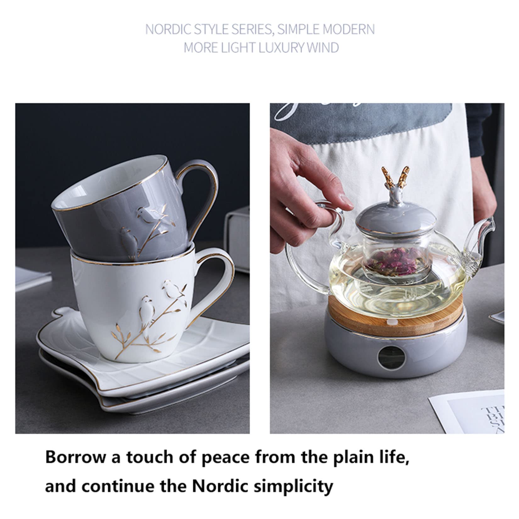 Ceramiczny zestaw do herbaty porcelanowy kawy serwis 4 owocowy czajniczek popołudniowa herbata świeca może podgrzewać świąteczne dla dorosłych kobiet na przyjęcie herbaciane prezenty,B