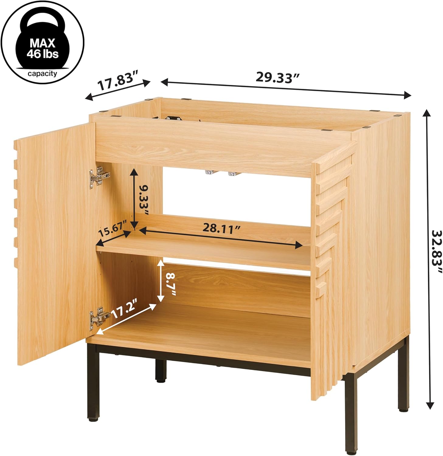 JONATHAN Y Rowan Oak 30 in. W x 18 in. D x 33 in. H Geometric Modern Bathroom Vanity Cabinet Only with 2 Soft-Close Doors and 2 Adjustable Shelves, Sink Basin Not Included VAN1020A