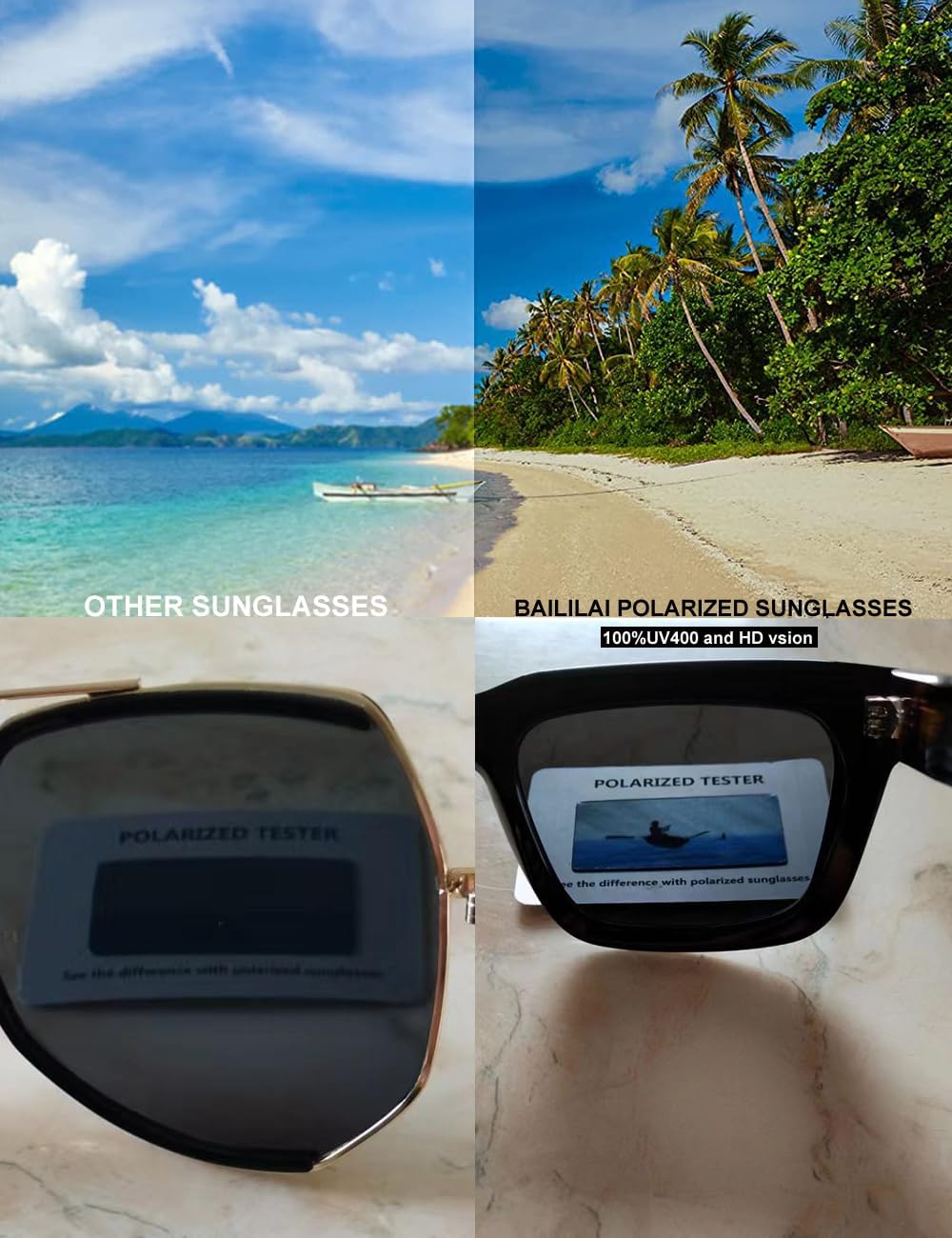 Small Rectangular Polarized Sunglasses for Men and Women with 100% UV Protection and HD Lens - Model 1404 Black image 6 of 7 B0C8DWFWC3