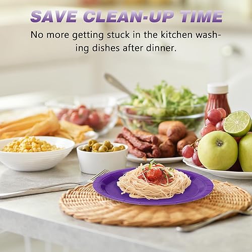 Miniatura 88 de Platos de papel desechables rojos, 50 platos llanos de 9 pulgadas a granel para suministros de fiesta, platos de fiesta de colores y resistentes