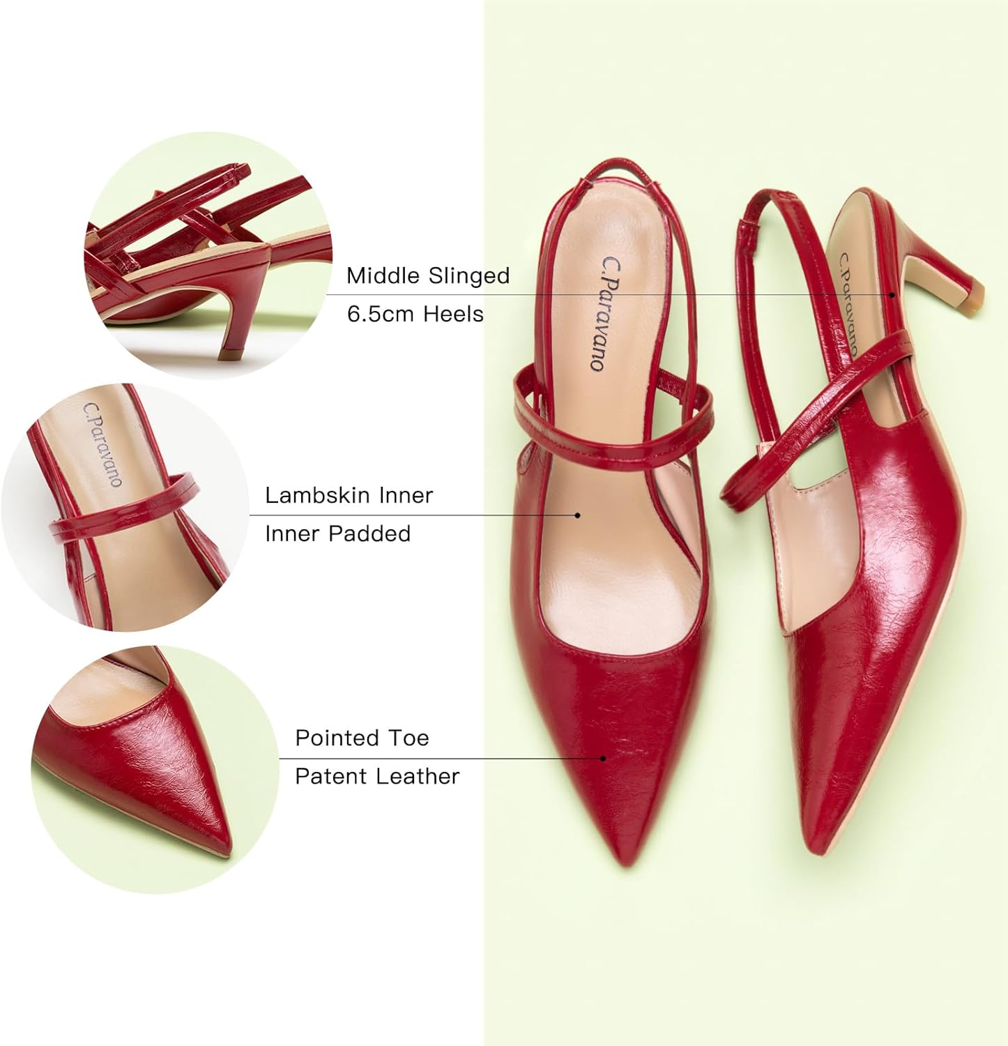 C.Paravano Women's Slingback Flats | Pointed Toe Pumps | Kitten Heels for Women | Slingback Dress Shoes | Slingback Sandals