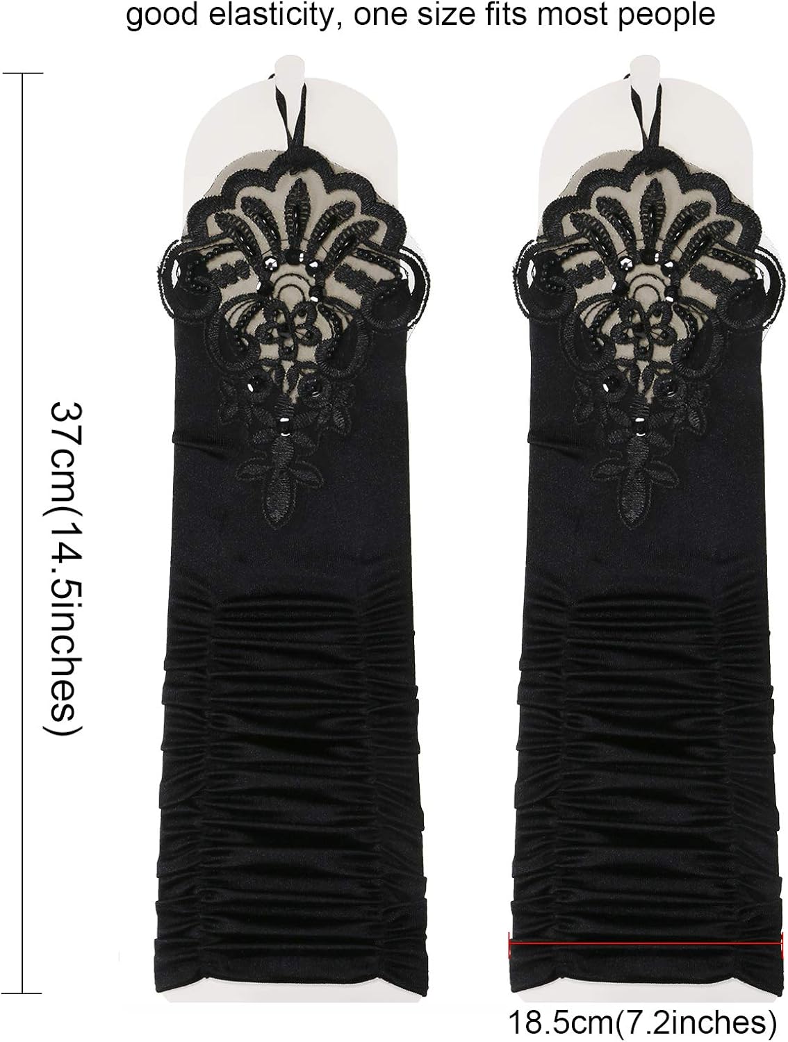 PENTA ANGEL 1920s Black Long Opera Gloves with Finger Loops Stretchy Fingerless Floral Embroidery Sequins Satin Evening Bridal Party Elbow Gloves for Women Theme Party Halloween Costume : Clothing, Shoes & Jewelry