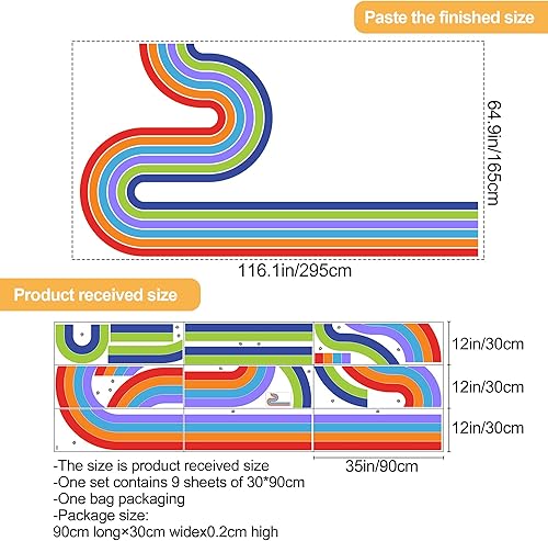 Miniatura 2 de Decoración de pared grande de 65 x 116 pulgadas, diseño de arco iris bohemio extraíble, colorido adhesivo pastel autoadhesivo, papel tapiz gigante