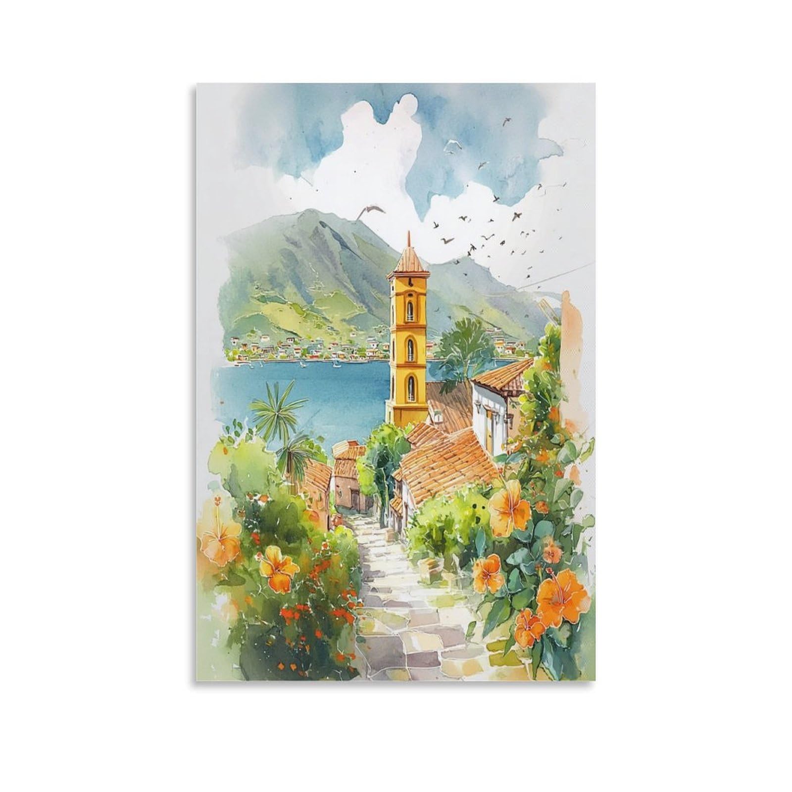 XWYMXZ Nicaragua Watercolor 20x30inch(50x75cm) Vintage Travel Poster Watercolor Canvas Art