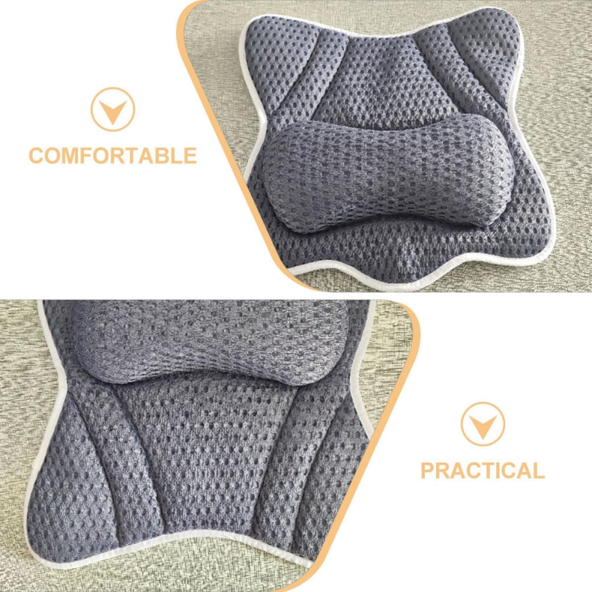 Butterfly Shape Bath Tub Pillow with 6 Suction Cups, Breathable Advanced Blue-Grey Spa Neck and Head Rest Cushion for Bathtub Soaking and Relaxation