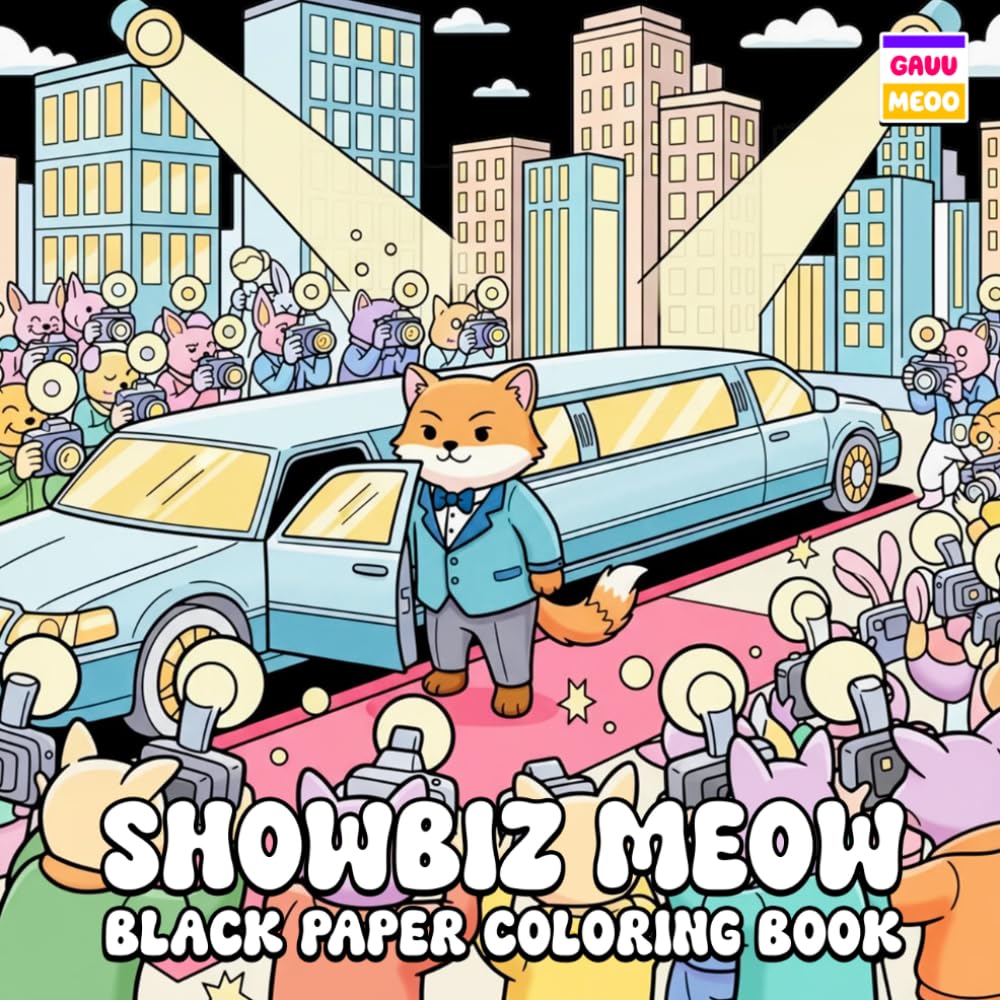 Showbiz Meow Black Paper Coloring Book: Glamorous Cats, Stylish Kitty Scenes, and Fun Creative Art