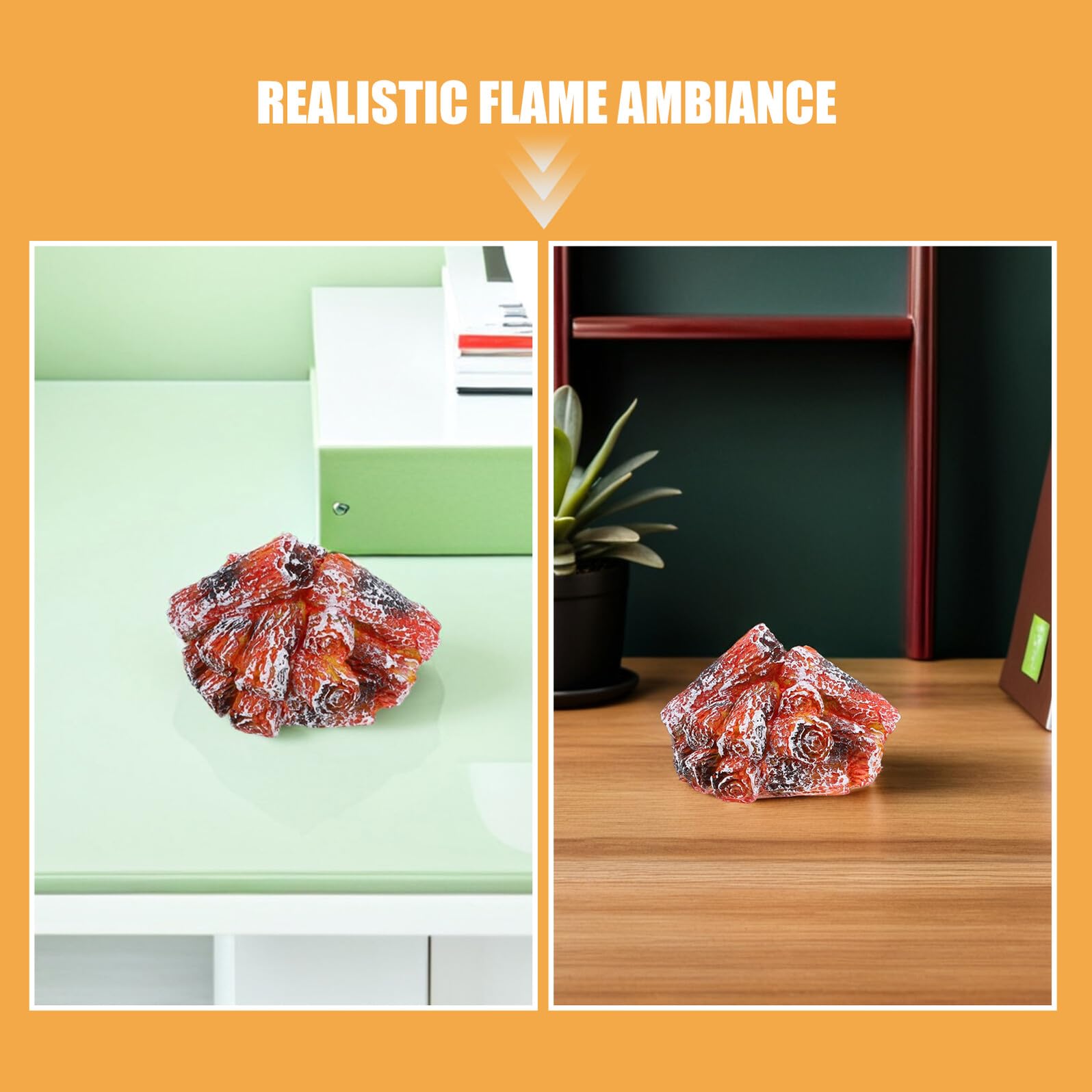 Realistische Flammenlampe 2 Stück LED Lagerfeuer Nachtlicht aus Kunstharz USB Betrieben Kompakte Kamin Dekolampe für Weihnachtsdeko Kinderzimmer und Stimmungsvolle