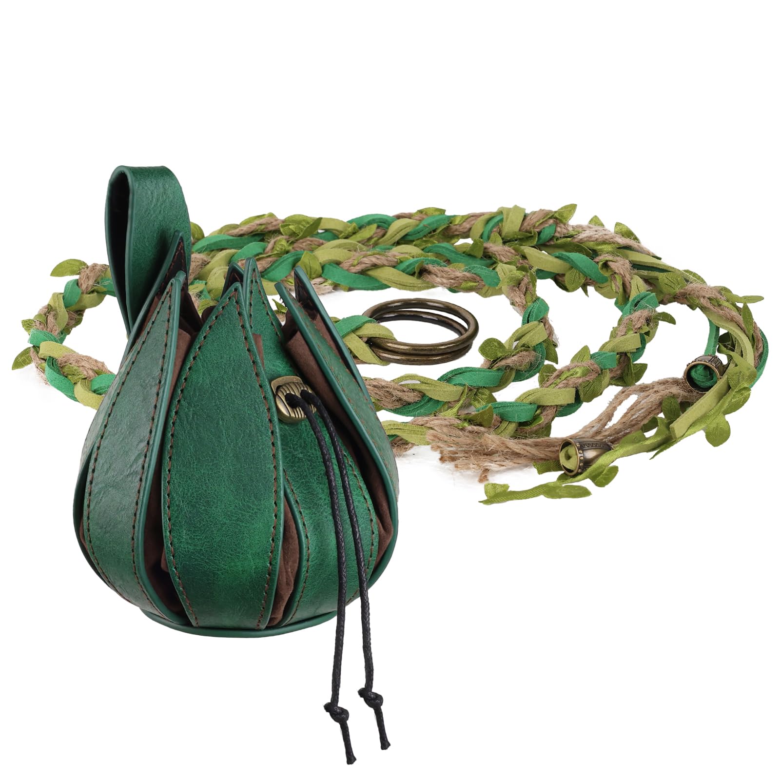 EpicCos Medieval Faux Leather Adjustable elven belt with Leaf Dice Pouch