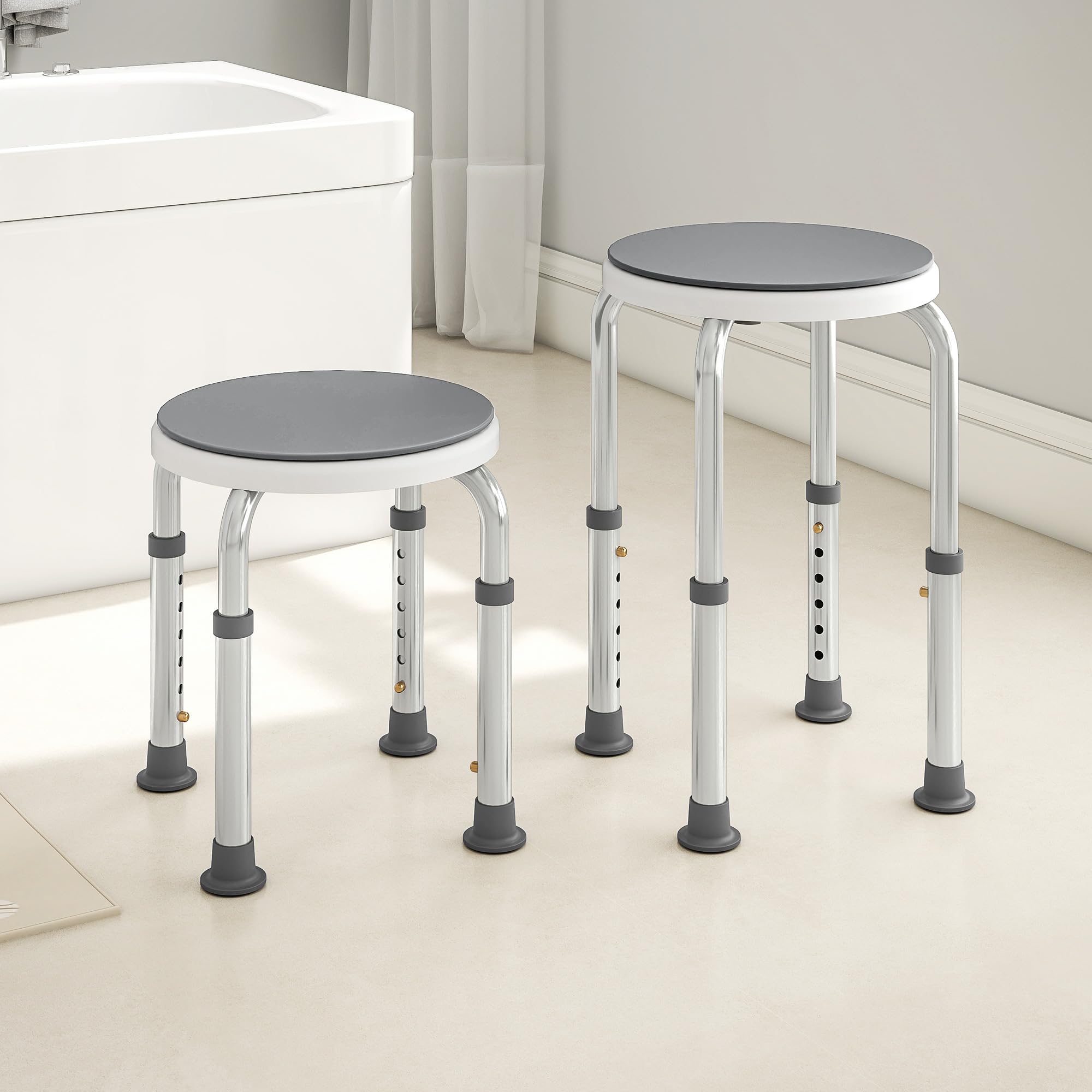 HOMCOM 360° Asiento Giratorio Taburete Ducha Altura Ajustable Gris | Silla de ducha, marco de aluminio, pies antideslizantes, soporte seguro, asistencia en el hogar