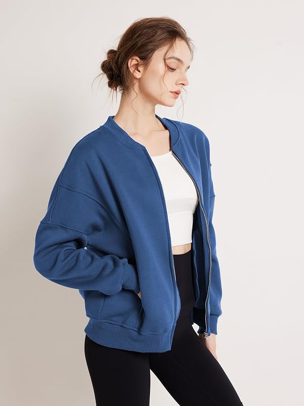 GEMLON Sweatshirt for Women Zip Up Fleece Jacket with Pockets Blue L image 3