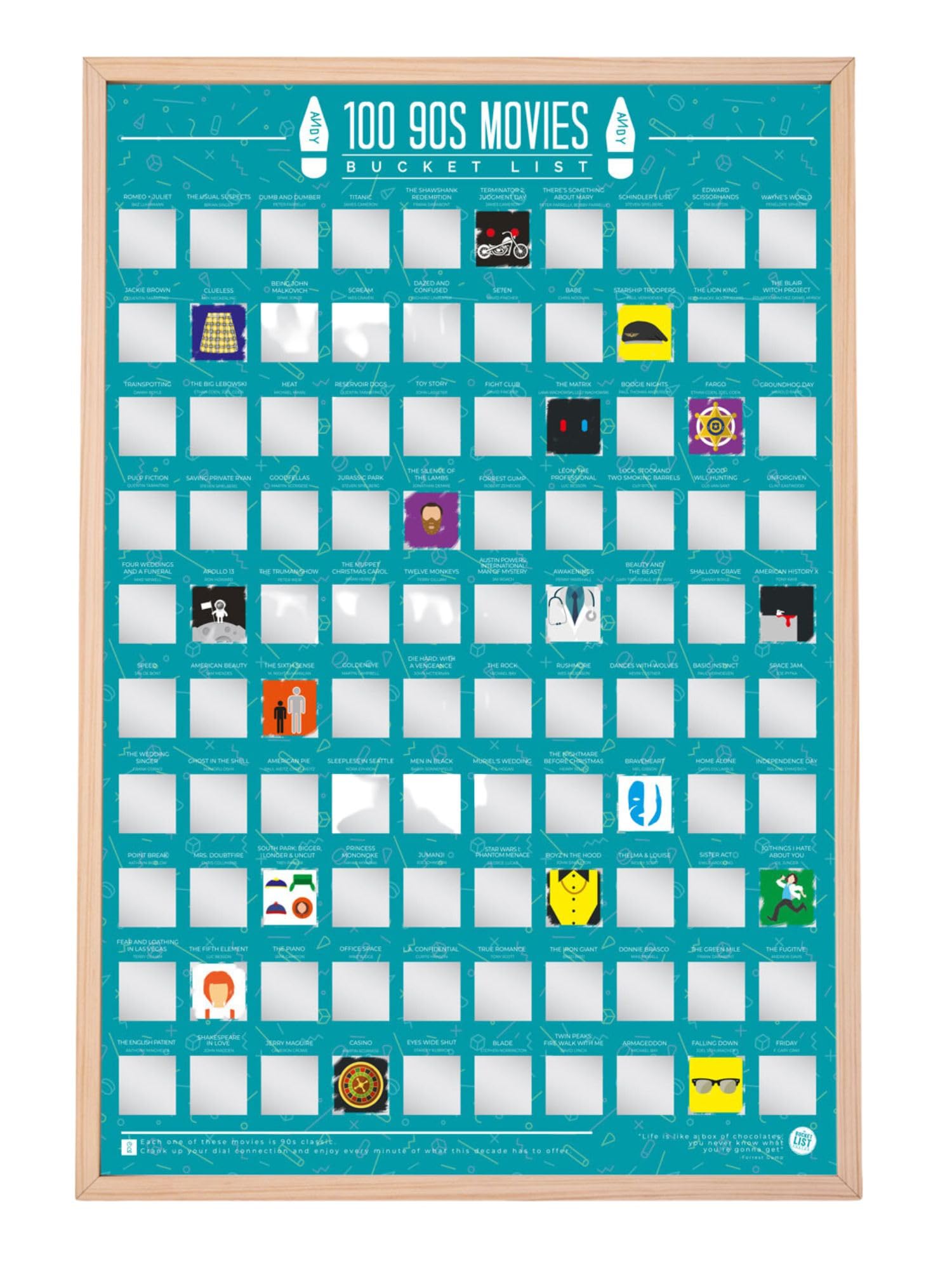 Sweet And Nostalgic Multi-Color 100 90'S Movies Bucket List - Scratch Off Poster