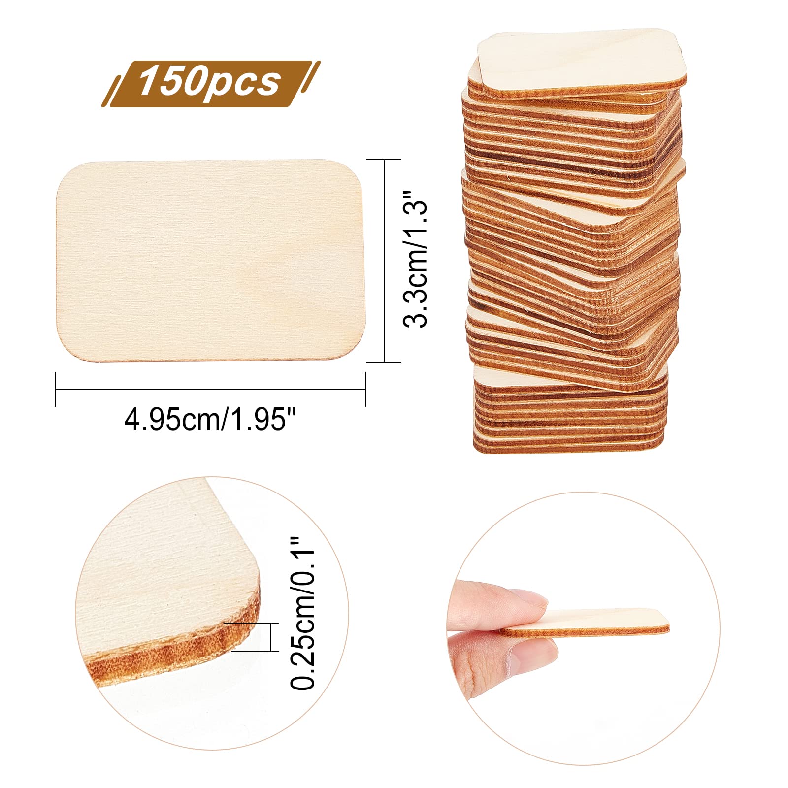 NBEADS 150pz Pezzi di Legno Non Finiti Rettangolari, 33x50mm Bianco Naturale Fette di Legno Forniture Artigianali Pirografia Ritagli di Legno Ornamenti per La Pittura Fai da Te Intaglio Natale