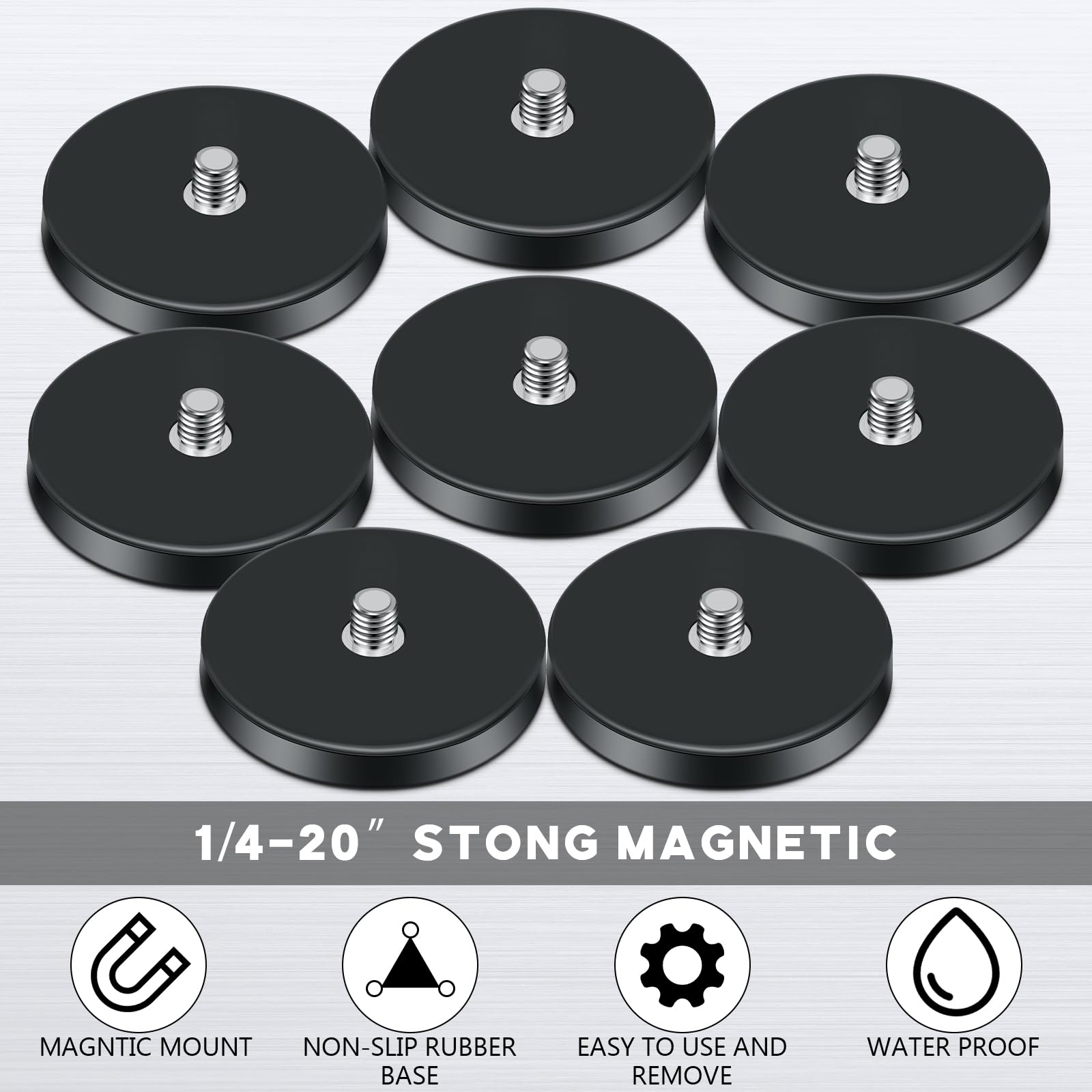 Pushglossy Heavy Duty Neodymium Magnets 1/4"-20 Round Magnet with Threaded Stud for Action Camera 1.69" Base Rubber Coated Magnet Tool for Camera Cellphone LED Lighting and Other Equipments(8 Pcs) — Amazon image 5