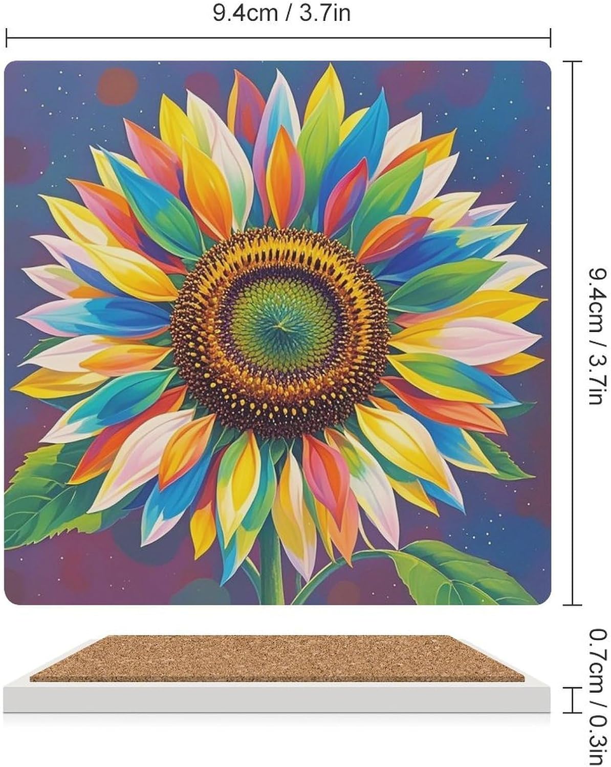 Color Painting Sunflower Coasters Absorbent Ceramic Coasters for Drinks Coaster with Cork Backing for Table Protection Square Drink Cup Mat Modern Style Coaster for Coffee Table
